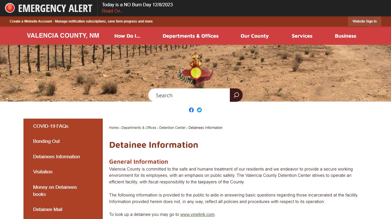 Detainee Information | Valencia County, NM