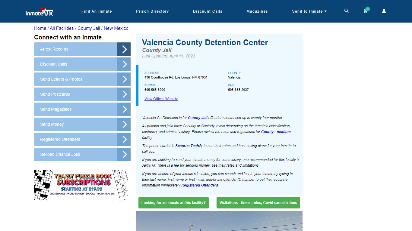 Valencia County Detention Center - Inmate Locator - Los Lunas, NM
